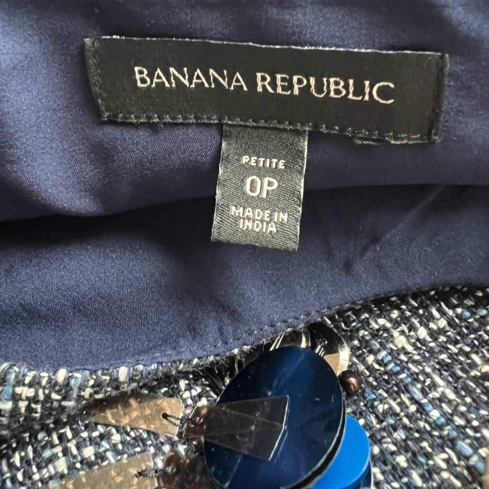 Banana Republic Peplum Top, Tweed, Navy, Embellished Detail, Size 0P - Picture 7 of 8